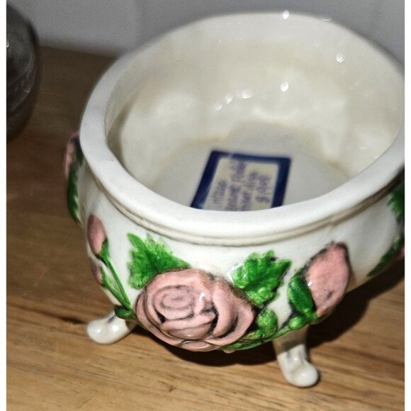 Vintage Ceramic Footed Trinket Dish & Silver Tone Box Set - Picture 11 of 16